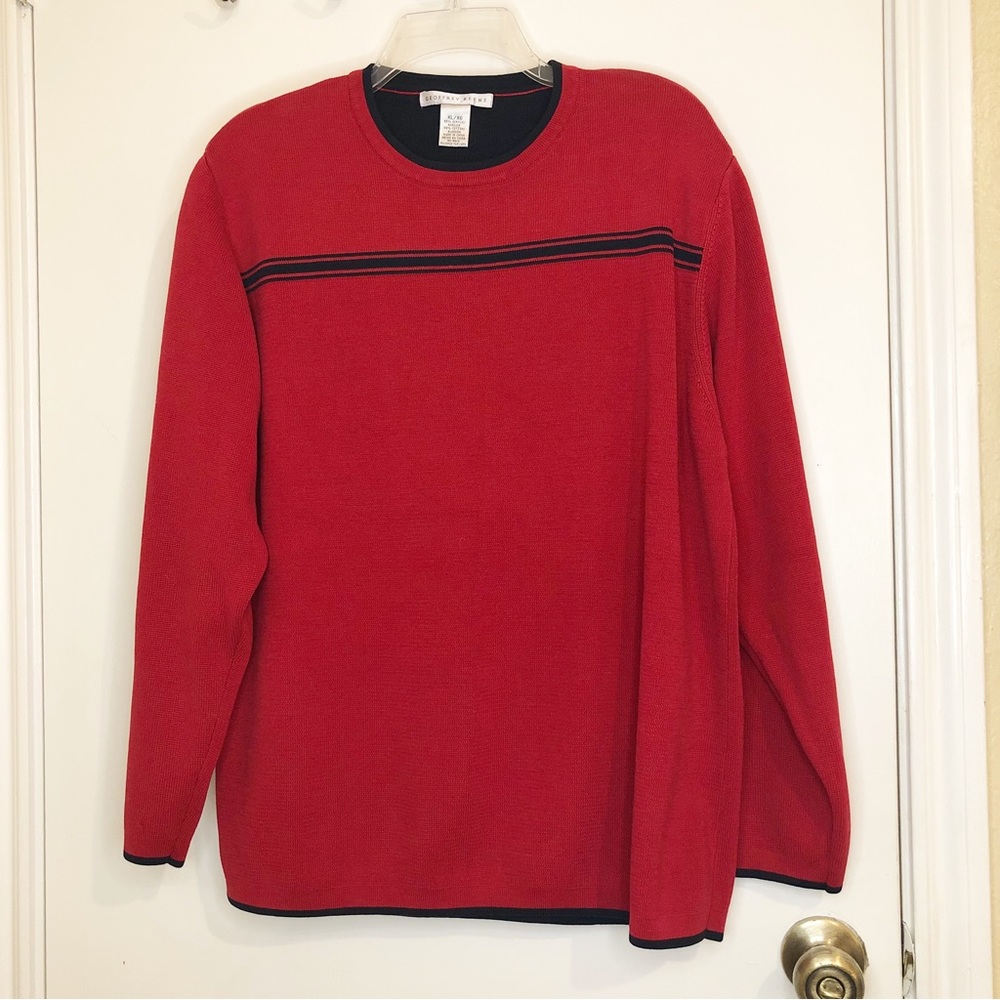 Geoffrey Beene Red/Black Striped Men’s Crewneck Sweater